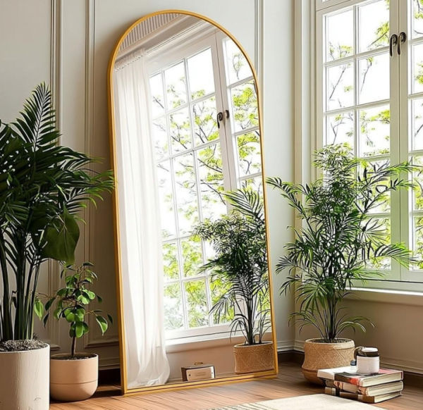 Elegant Arched Full Length Mirror, Gold Floor Standing Mirror, Wall Mounted Body Mirror for Bedroom, Living Room and Home Interior Decor