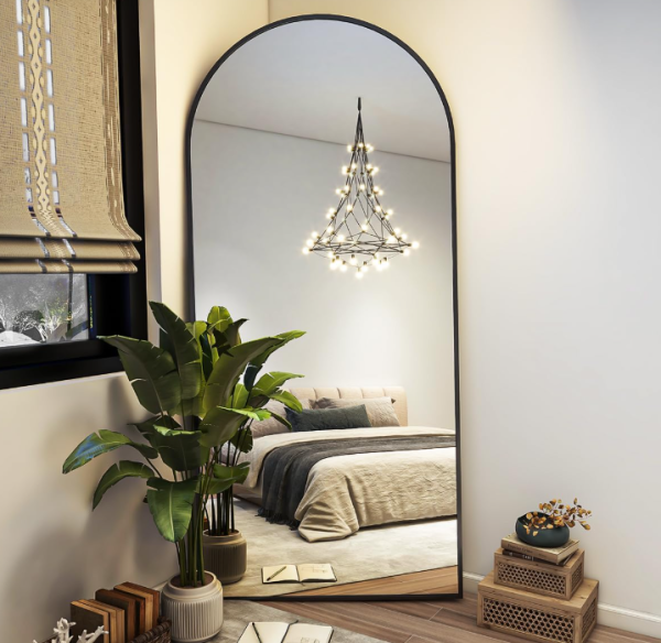 Modern Arch Full Length Mirror with Stand, Aluminum Alloy Frame Floor Mirror, Hanging or Leaning Body Mirror for Bedroom and Dressing Room