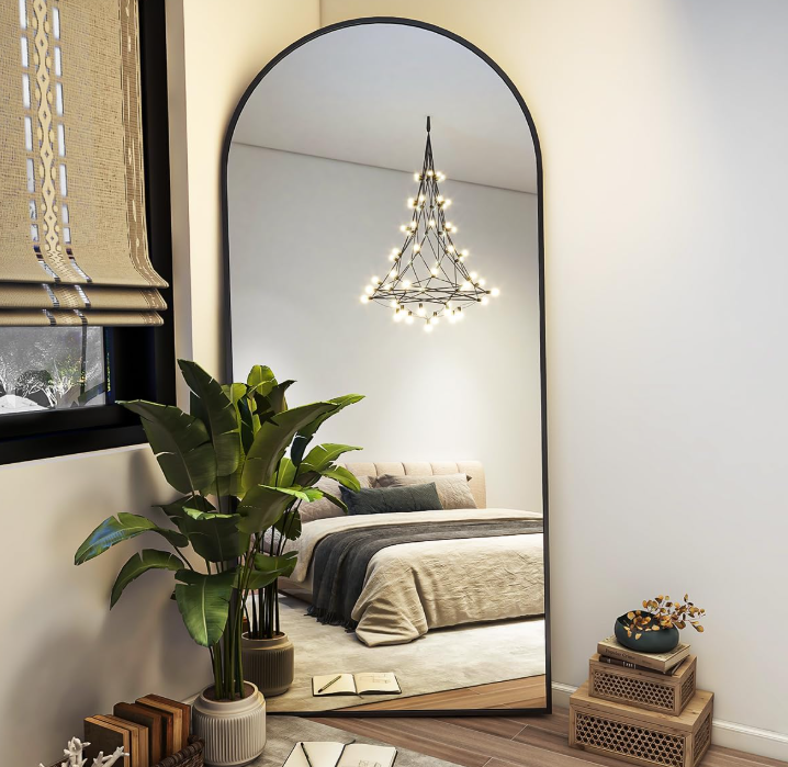 Modern Arch Full Length Mirror with Stand, Aluminum Alloy Frame Floor Mirror, Hanging or Leaning Body Mirror for Bedroom and Dressing Room