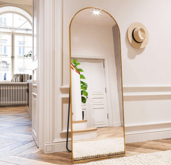 Arched Full Body Mirror with Aluminum Frame, Freestanding Leaning Wall Mirror, Modern Decorative Mirror for Bedroom, Living Room and Entryway
