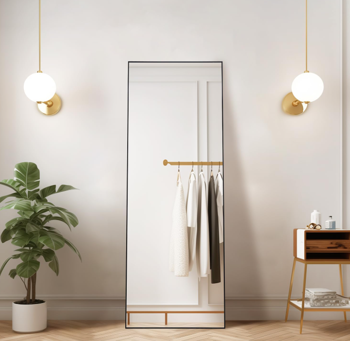 Arched Full Body Floor Mirror with Black Metal Frame, Full Length Vanity Mirror, Anti Rust Tempered Glass Mirror for Bedroom and Entryway